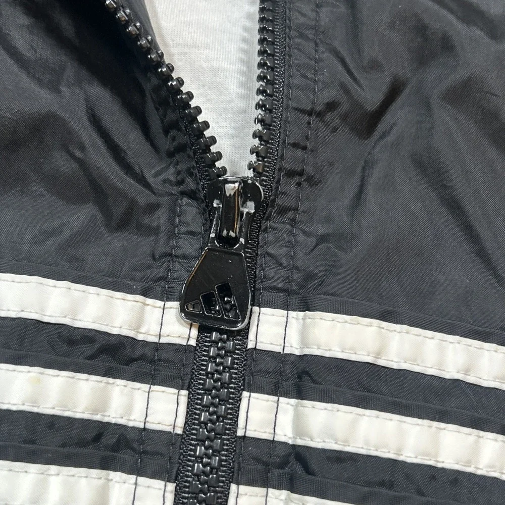 VTG 90s Adidas Windbreaker Jacket Black Full Zip 3 Stripe Chest Piping Size XL